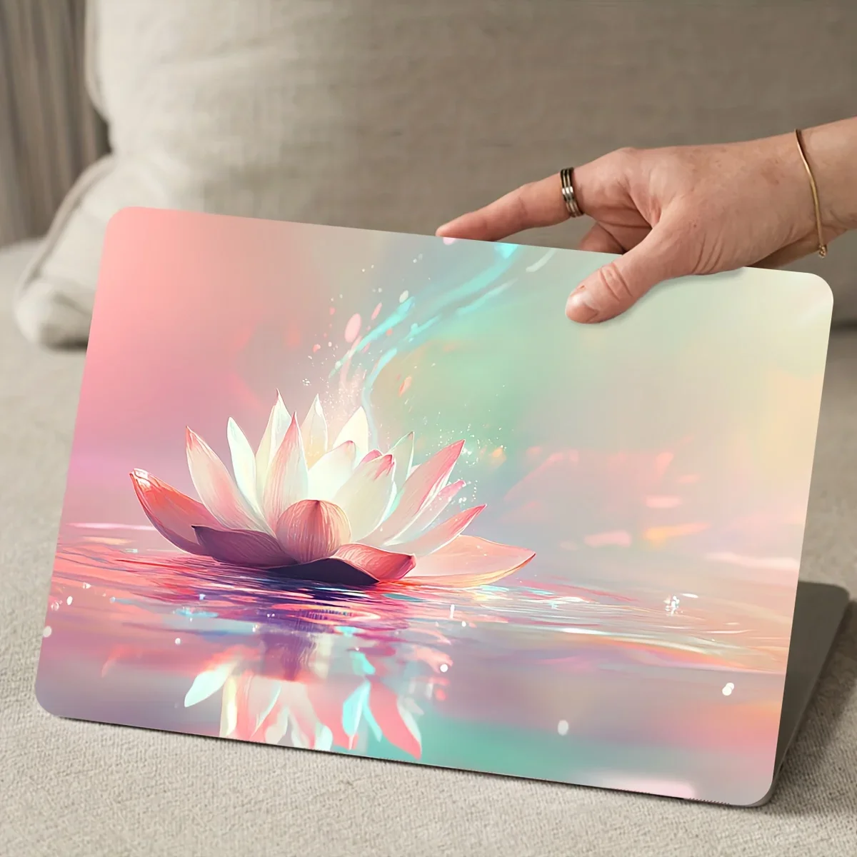 Vinyl Laptop Case Lotus Rainbow Sticker, 2 Pieces/Set, Scratch Resistant DIY Art Case for Laptops - Easy to Paste