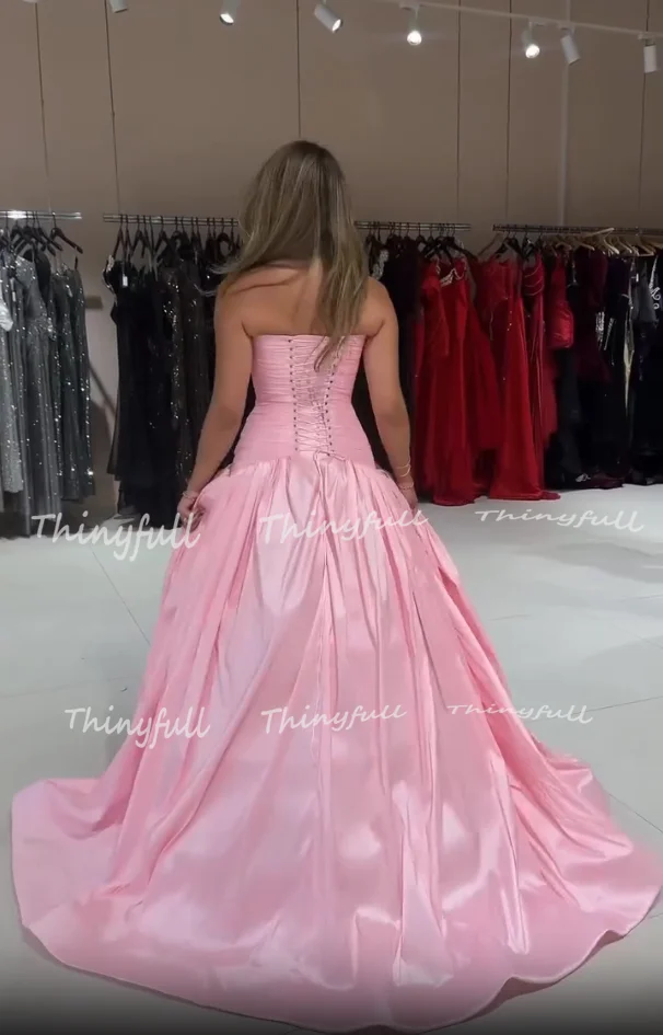 Thinyfull 현대 a 라인 새틴 댄스 파티 드레스 연인 민소매 주름 이브닝 가운 이벤트 드레스 로브 드 soirée 맞춤형