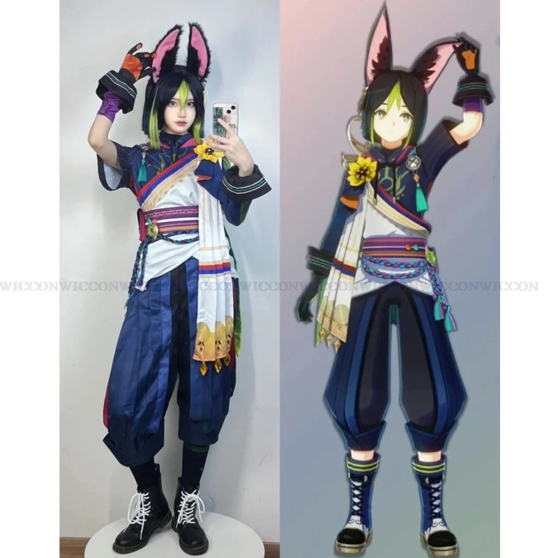 Game Impact Tighnari Cosplay Costume Wig Hair Shoes Gen Tighnari Tail Shin Costumes with Ears Cosplay Accessories Women Men Suit