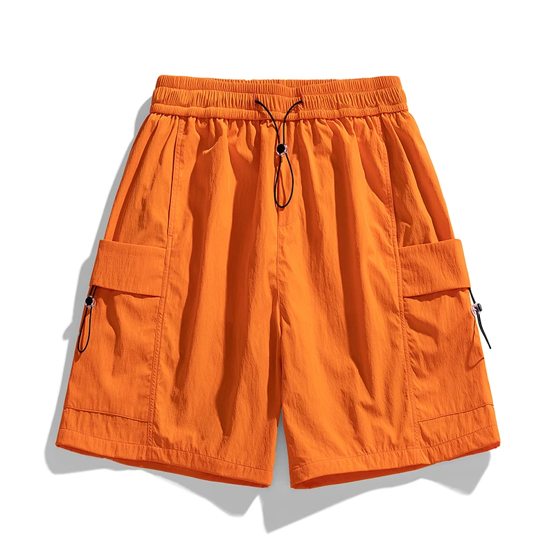 Men's Summer Solid Elastic High Waisted Pockets Workwear Bandage Casual Trousers Loose Fashion England Style Shorts Pants