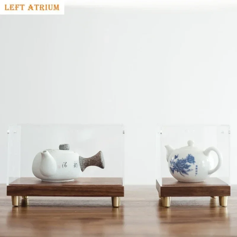 

Desktop Display Box Transparent Acrylic Dust Cover Wooden Base Storage Tray Displays Rack Decorative Shelves Display Stands