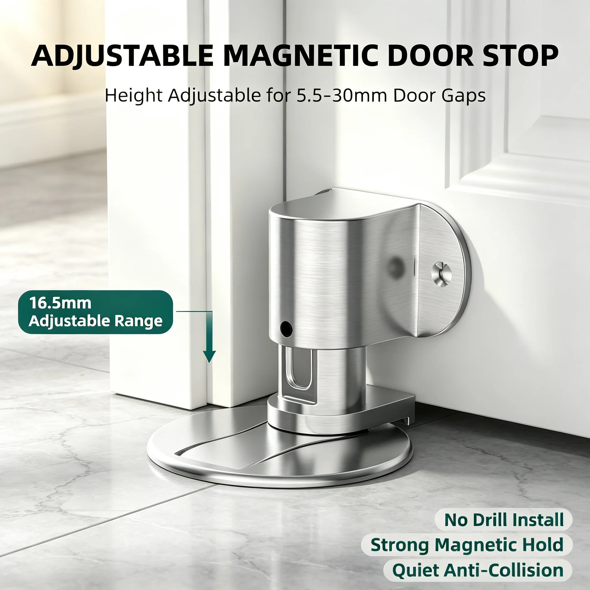 Invisible Floor Door Stopper Punch-free Adjustable Stainless Steel Strong Magnetic Anti-collision Door Stop for Home Improvement