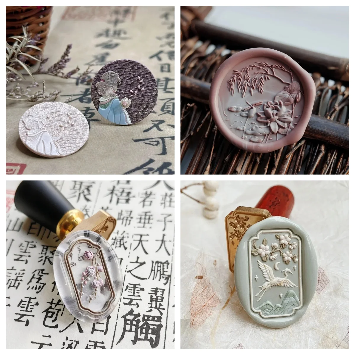 Ancient Chinese Architecture Retro Han Clothing Flowers Relief Fine Carved Wax Fire Seal Copper Head Diy Envelope Stamp Toy Gift