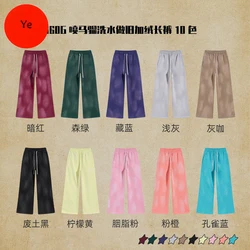 Autumn and winter 2024 new splash ink white spray-dyed loose plus velvet joggers
