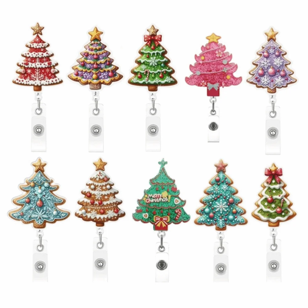 Pink Santa Christmas Badge Holder Christmas Tree Reindeer Retractable Badge Reel Retractable Santa Claus Badge Reel Exhibitions