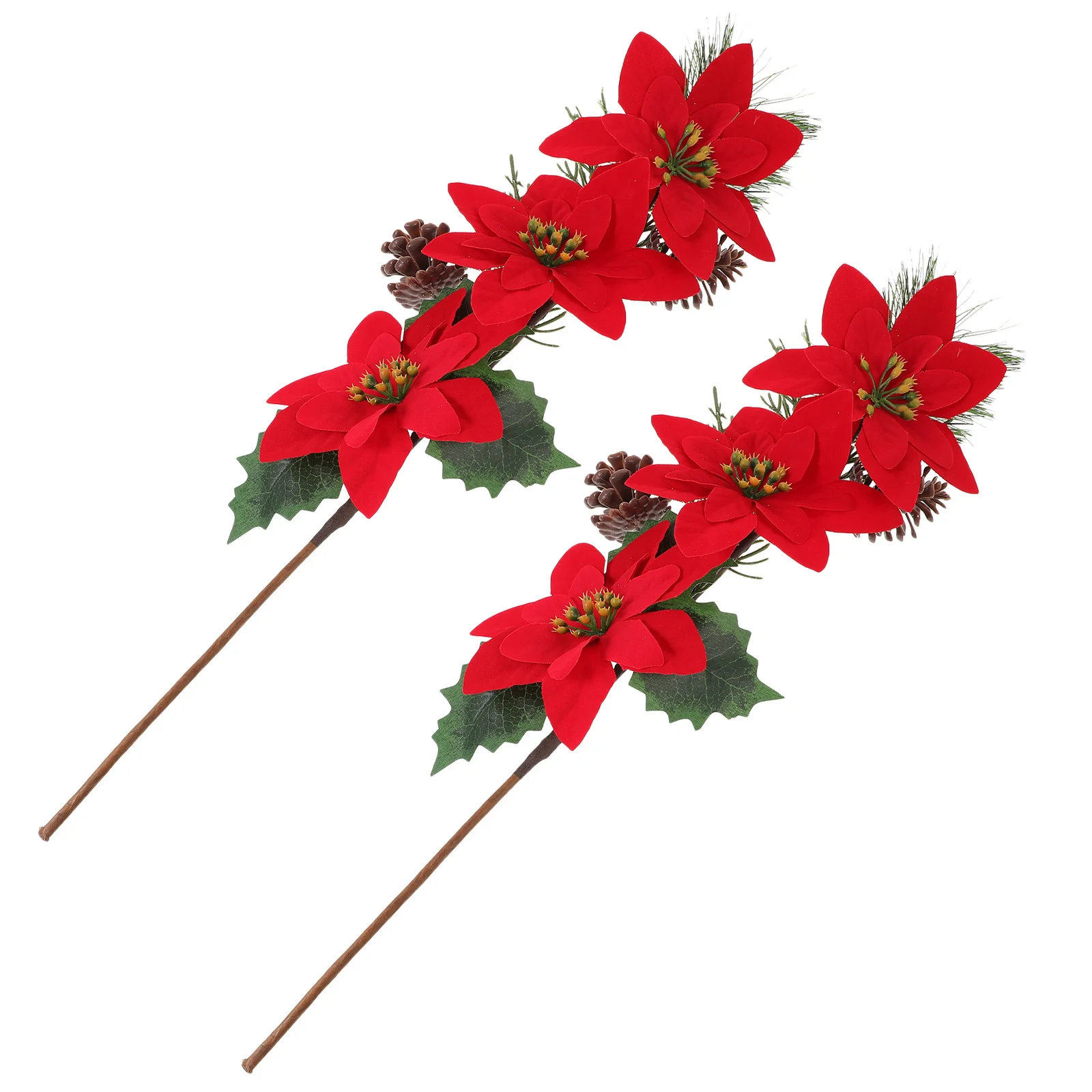 

2Pcs Christmas Flower Stems Poinsettia Artificial Picks Xmas Tree Floral Arrangement Xmas Decorations Holiday Decor