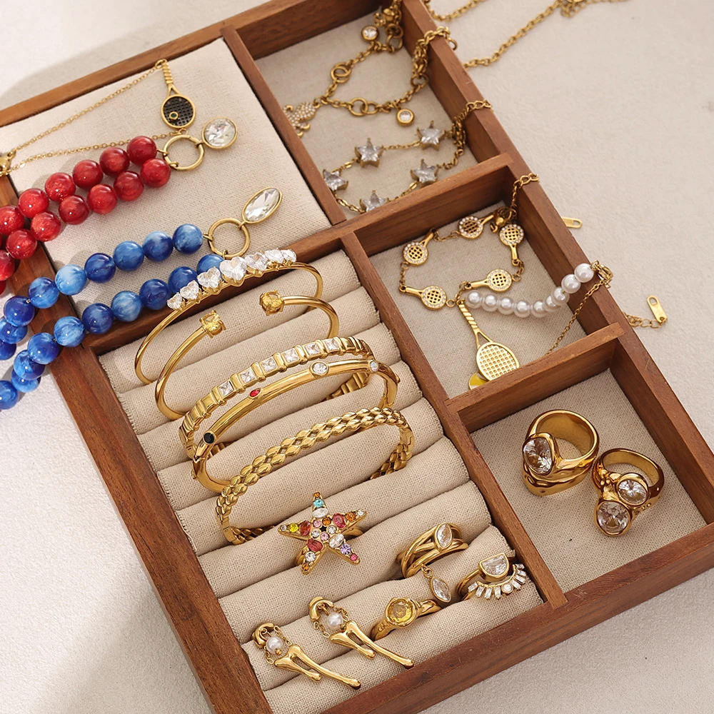 French Hypoallergenic Stainless Steel Bracelet Multi-Color Zircon Options Waterproof Stackable Simple Design for Wholesale