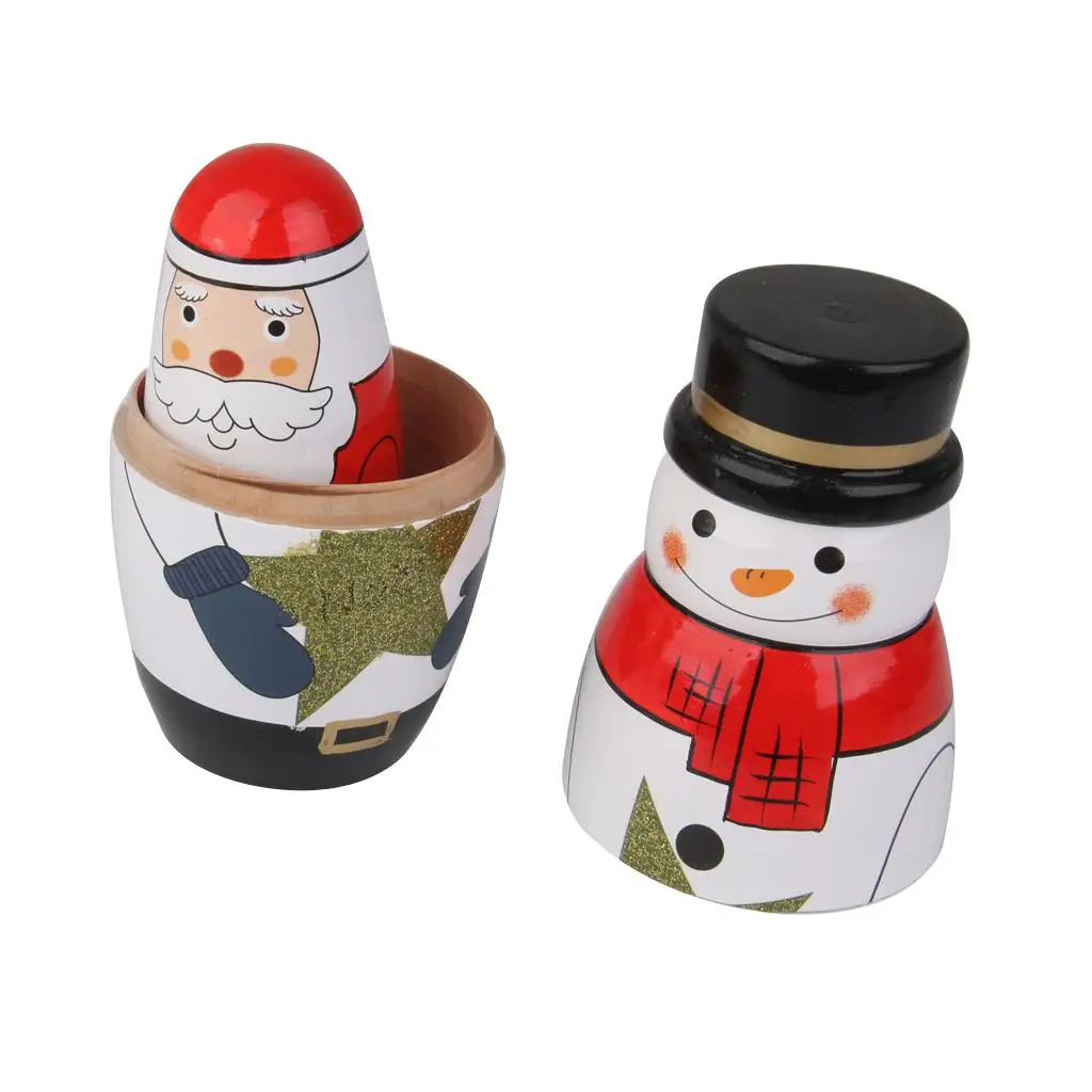 5 peças boneca aninhada de madeira de Natal matryoshka russa pintada à mão