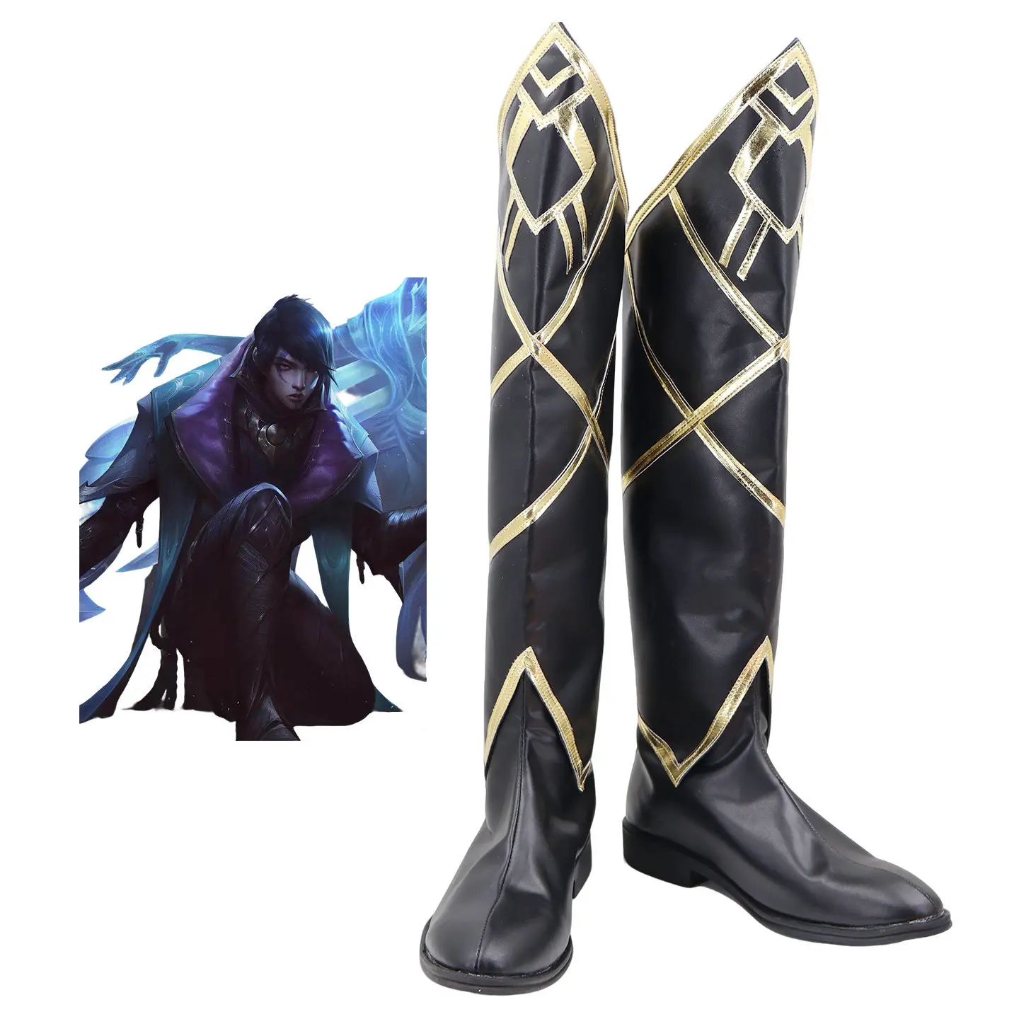 aphelios-cosplay-shoes-long-boots-custom-made-gray-black-any-size