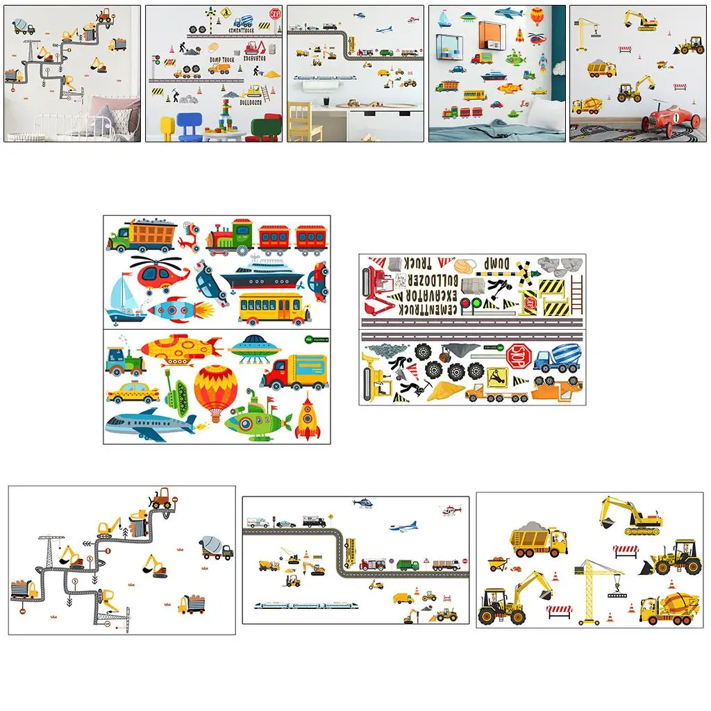 Construction Site Vehicles Wall Stickers Decals for Kids Room Nursery Decor Self Adhesive Car Truck Excavator Tractor Digger