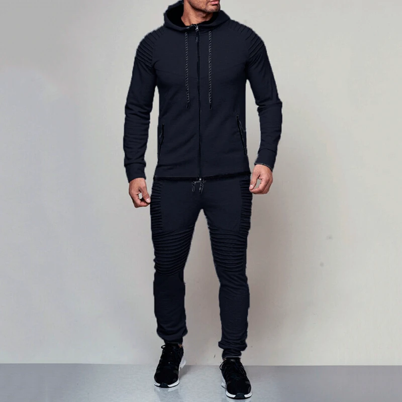 2022 Men Tracksuit Sport 2PCS Set Casual Jacket+Pants Jogging Athletic Trainer Solid Cotton Suit Runing Wear Men\'s Sport Suit