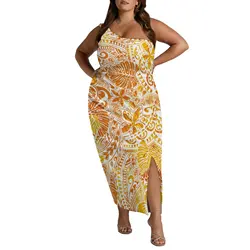 Summer Women'S Slant Shoulder Dress Polynesian Style Casual Dress Pacific Island Art Personality Split Dress