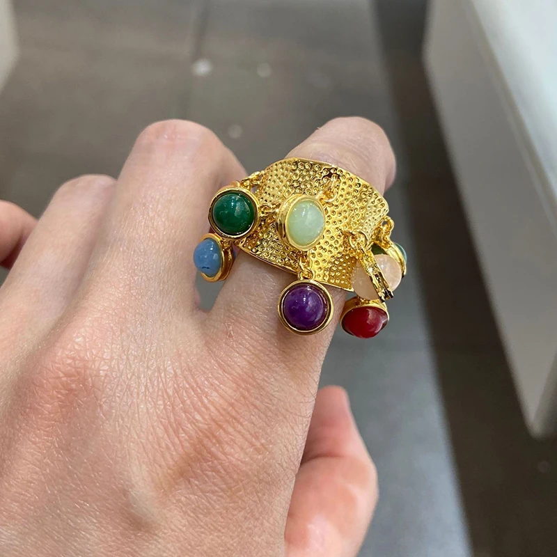 

unique ring coloured glaze small ball cute jewelry gold color metal opening ring large