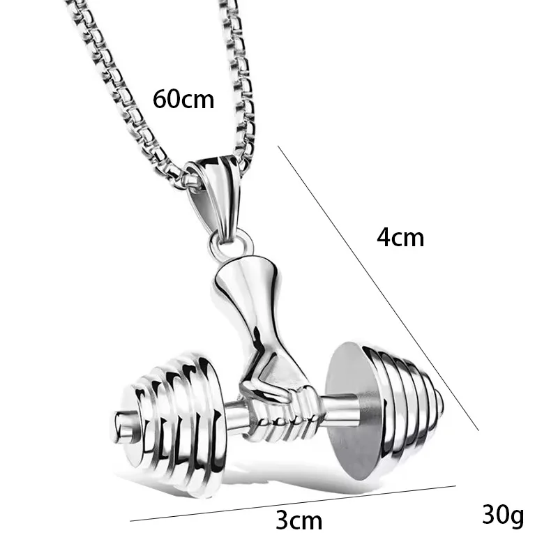 Stainless Steel Barbell Pendant Necklace For Men Punk Titanium Steel Chain Male Fitness Sports Style Fashion Jewelry Accessories view 2