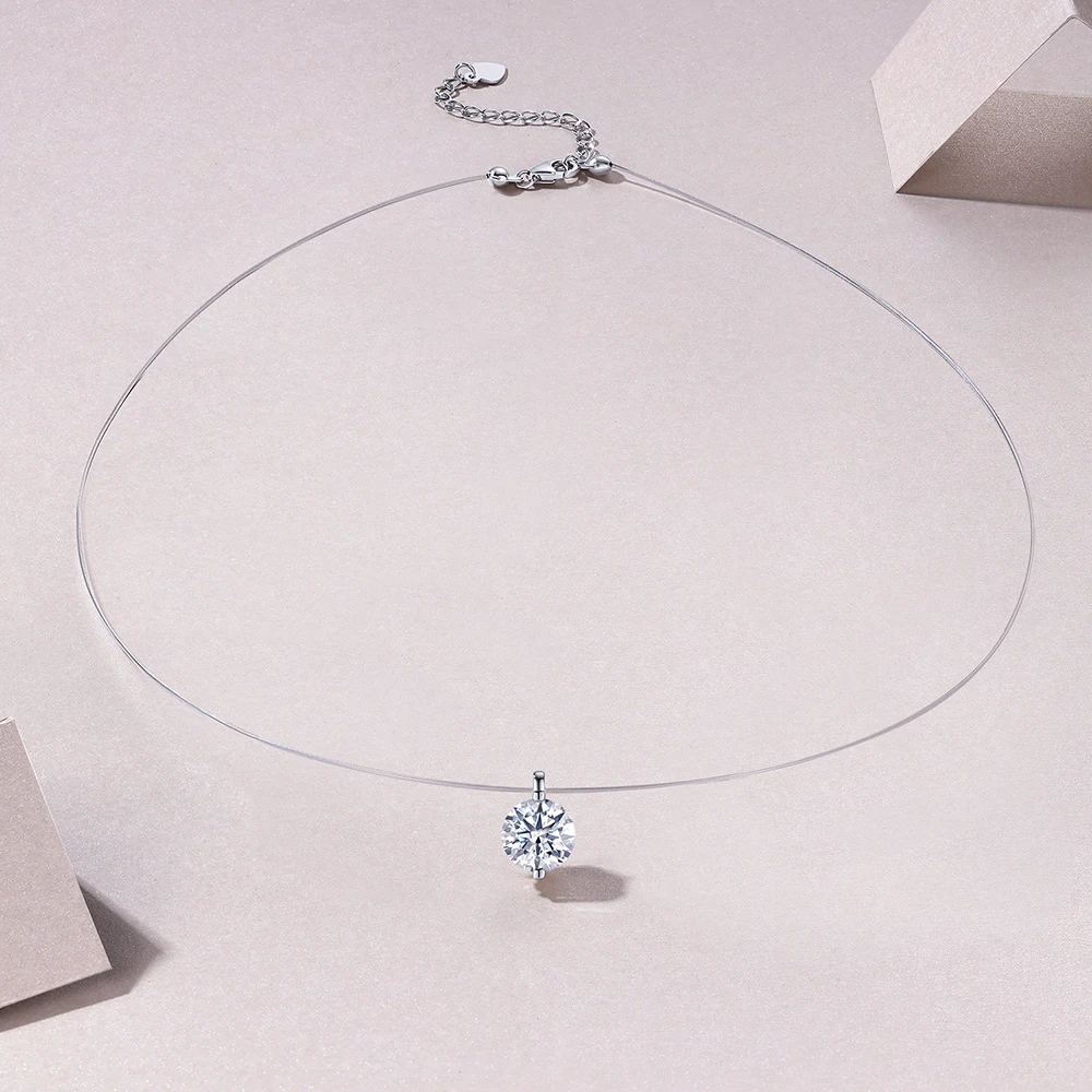 JIUZUAN Mermaid Tears Moissanite Necklace Style available 925 Silver 18K Gold-plated Invisible Wire Gift with GRA Certificate