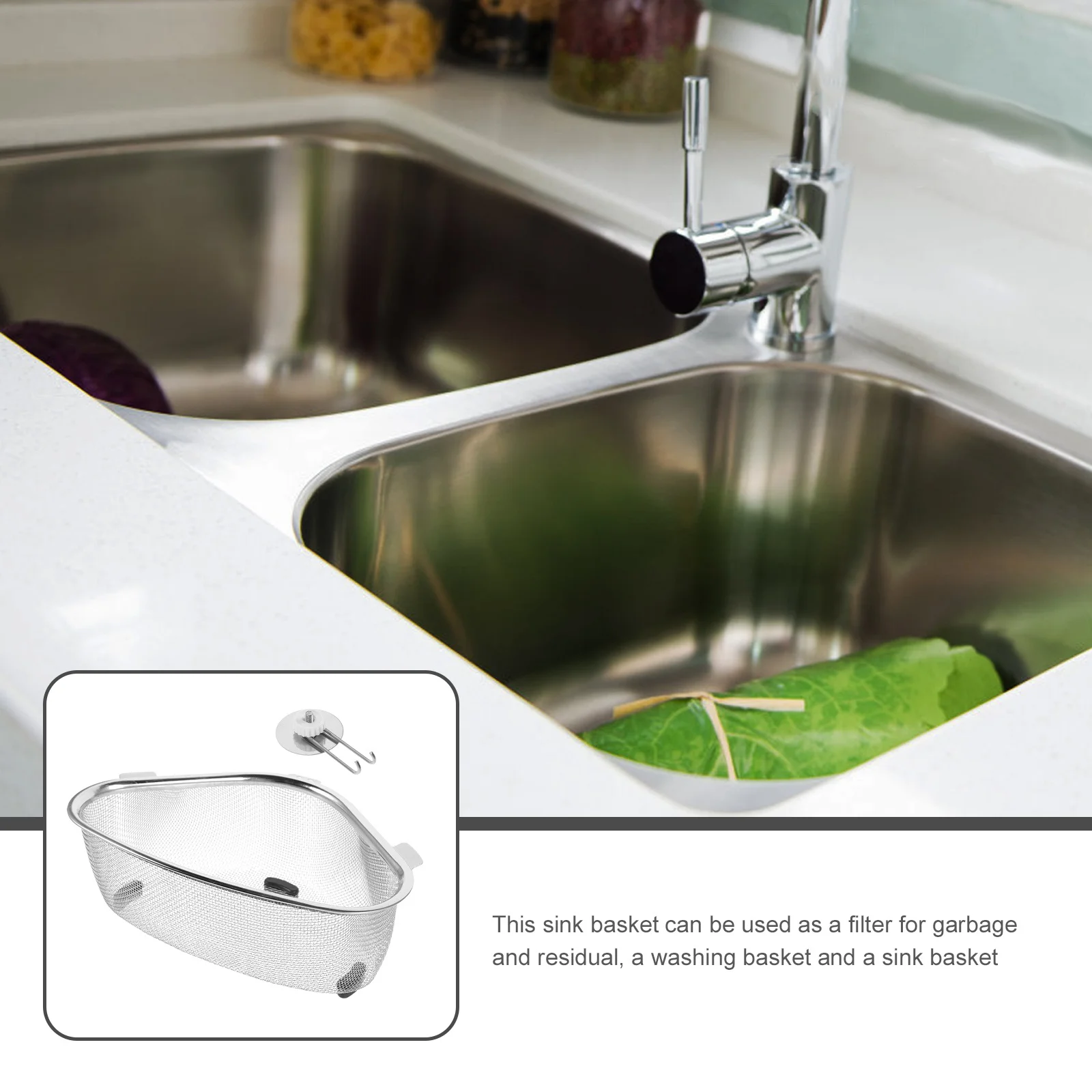 

Durable Stainless Steel Kitchen Sink Basket Strainer Food Catcher Drain Colander Residue Filter Easy to Install