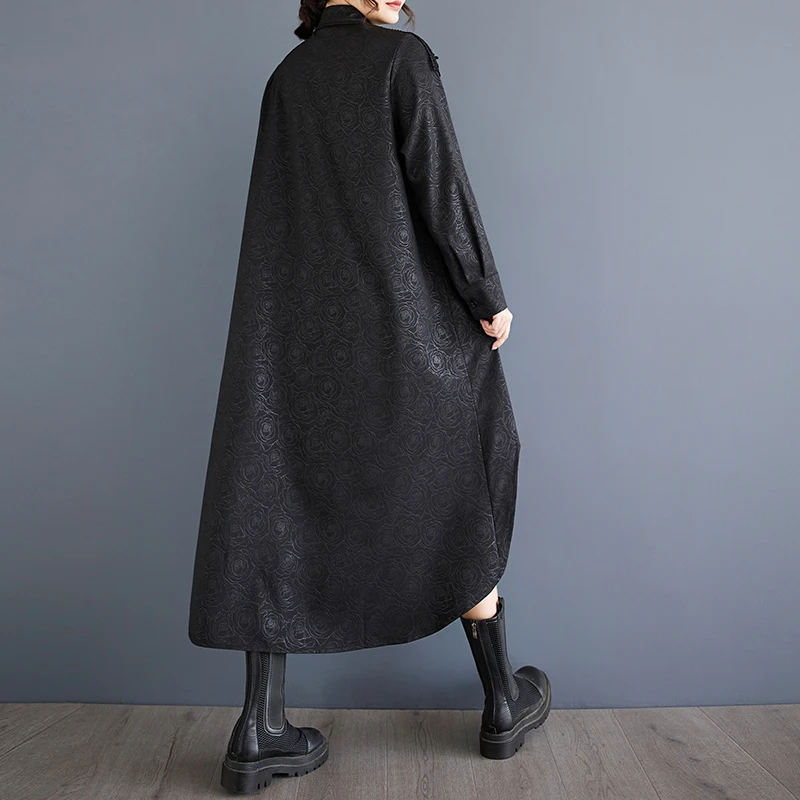 เดรสยาวปานกลางทรงเอ ลายปักดอกไม้ สไตล์ลำลอง เอวสูง สำหรับสาวพลัสไซส์ คอลเลคชั่นใหม่ล่าสุดสำหรับฤดูใบไม้ร่วง