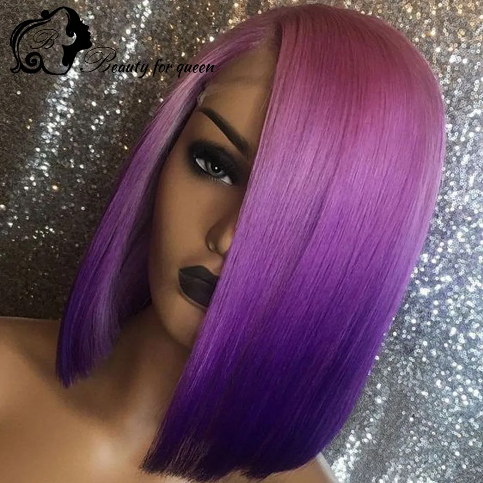 

ГОРЯЧАЯ распродажа, светло-зеленый/светло-фиолетовый, 13x4, прозрачный парик с коротким бобом на шнуровке - 100% человеческие волосы, плотность 180, косплей