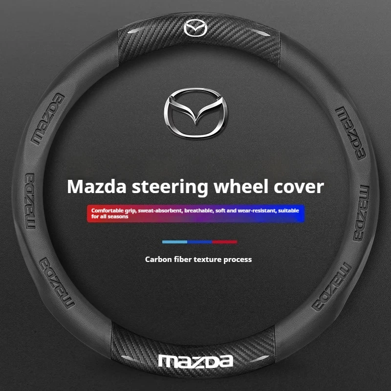 Protector para volante de coche de cuero y fibra de carbono Mazda 3 5 6 SKYACTIV Axela Atenza CX30 CX5 CX7 CX8 CX9 MX5 RX8 BT50 Accesorios