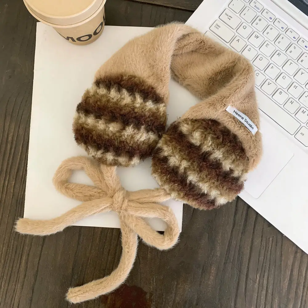 Women Winter Earmuffs Plush Thickened Ear Warmers Ins Style Striped Soft Windproof For Outdoor Sports Cycling Comfort