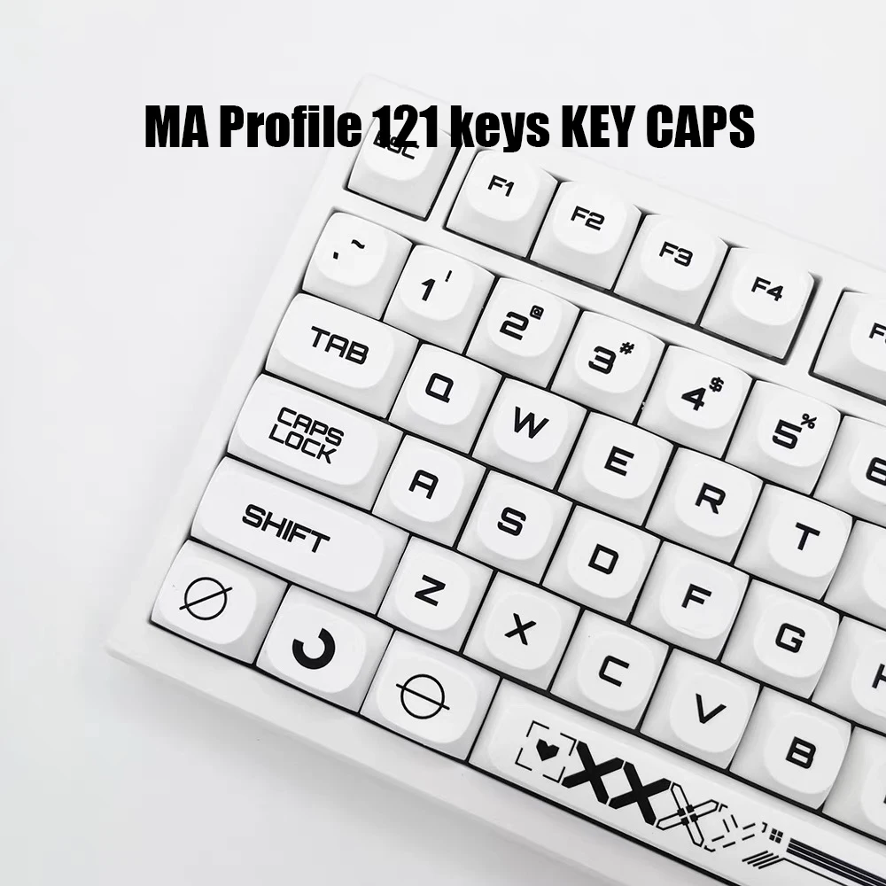 

Минималистичные белые колпачки для клавиш с принтом, профиль MA, 121 клавиша, колпачки для клавиш Double Shot PBT для механической клавиатуры Vgn Rk Ciy