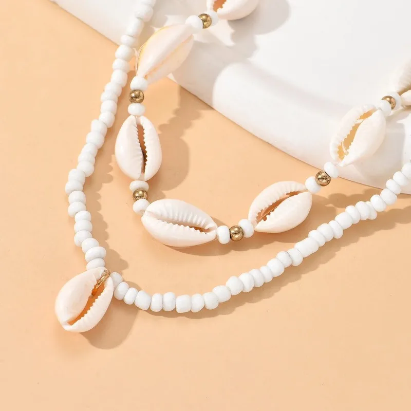 2pcs Multilayer Rice Bead Shell Necklaces for Women Trendy Vintage Beads Choker Necklace Jewellery Women Vacation Accessory