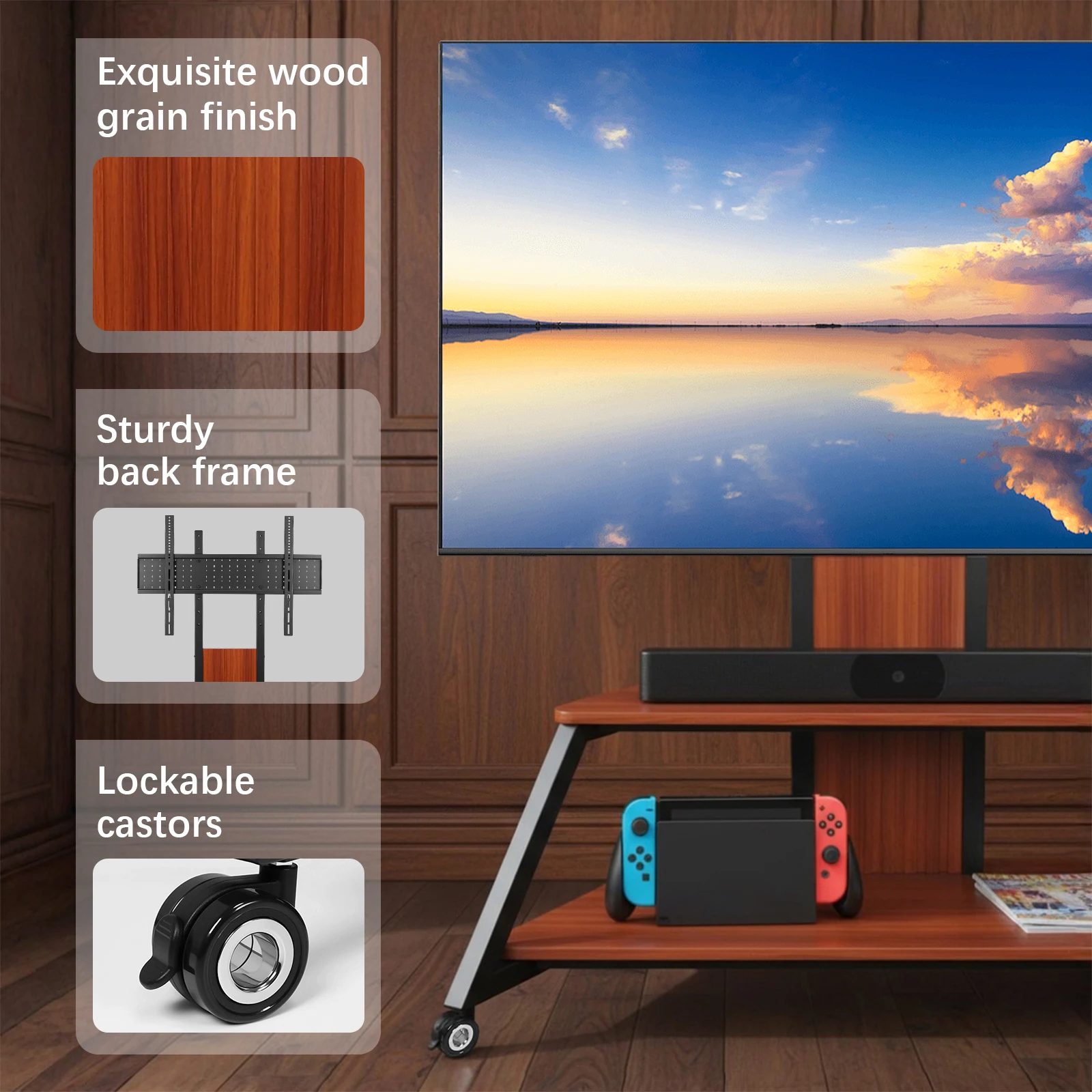 

Portable Floor TV Stand for 60-100 Inch TVs Up To 220 Lbs with Laptop Shelf Floor Trolley Stand Height Adjustable Locking Wheels