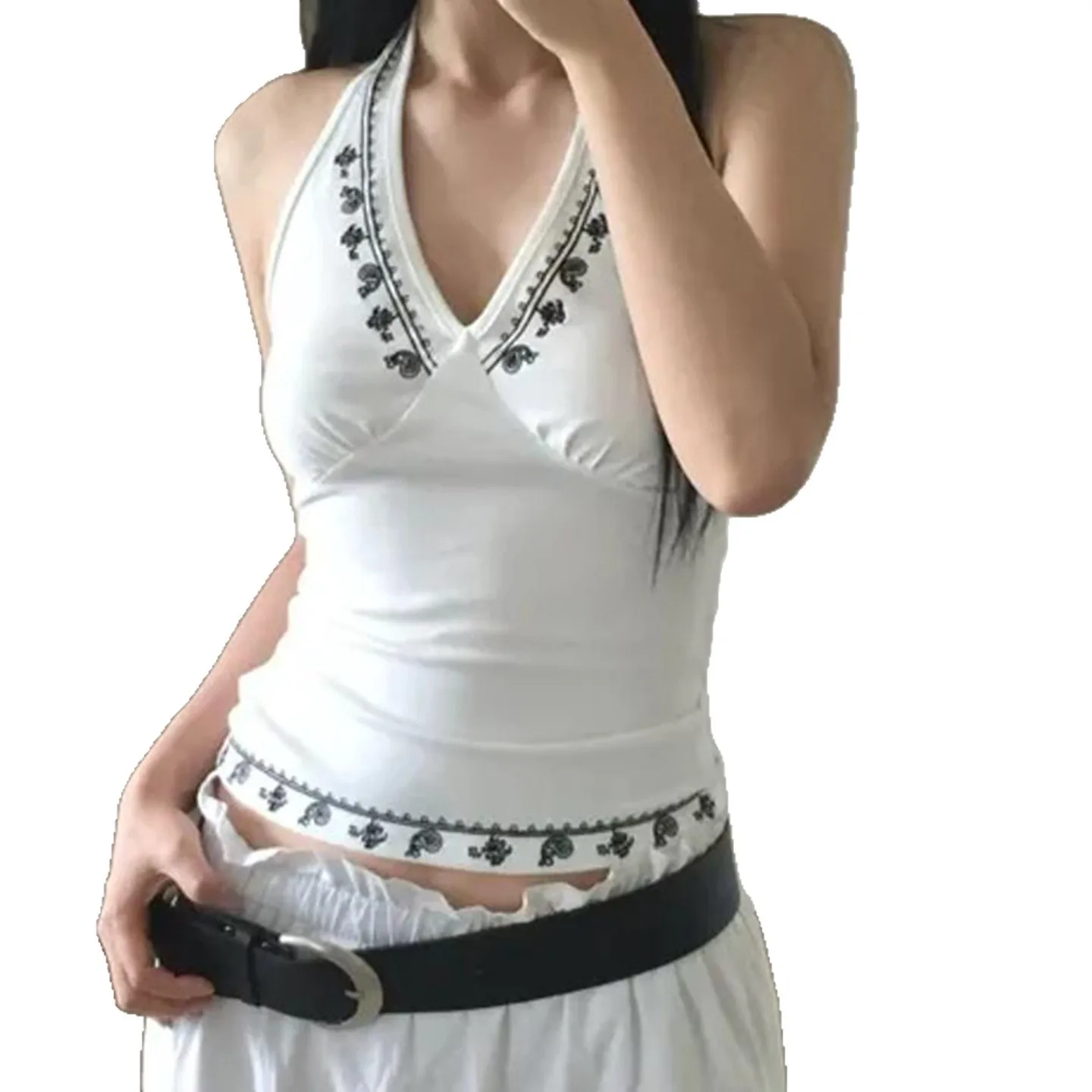 Veste d'été sexy pour fille épicée, col en v, col suspendu, imprimé floral, personnalité, veste à bascule fine et polyvalente, nouvelle collection