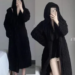 Women Winter Elegant Bathrobe Coral Velvet Robes Simple Thick Warm Homewear Casual Daily Lace-Up Solid Kimono Long Nightgown