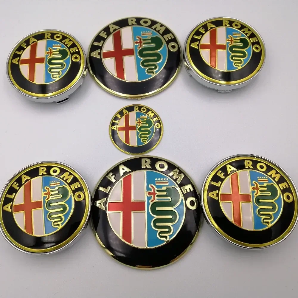 7pcs 74mm Car Hood Trunk Steering Wheel Badge for Alfa Romeo Brera 159 New Spider Giulietta 156 Mito Giulia 147 Wheel Center Cap
