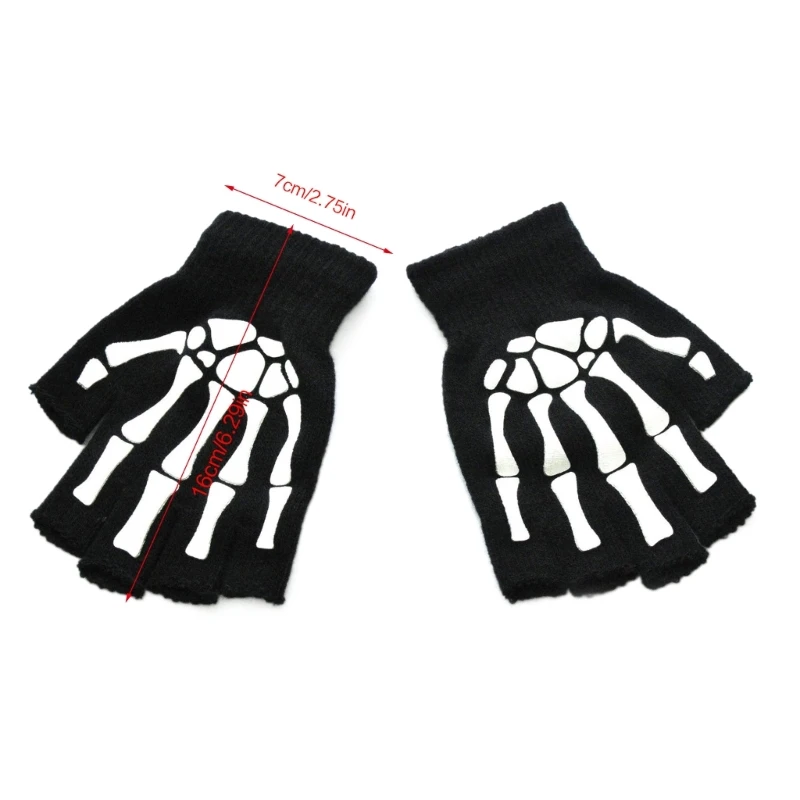 for Creative Knitted Skull Gloves Half Finger Gloves Luminous Gloves for Hallowe