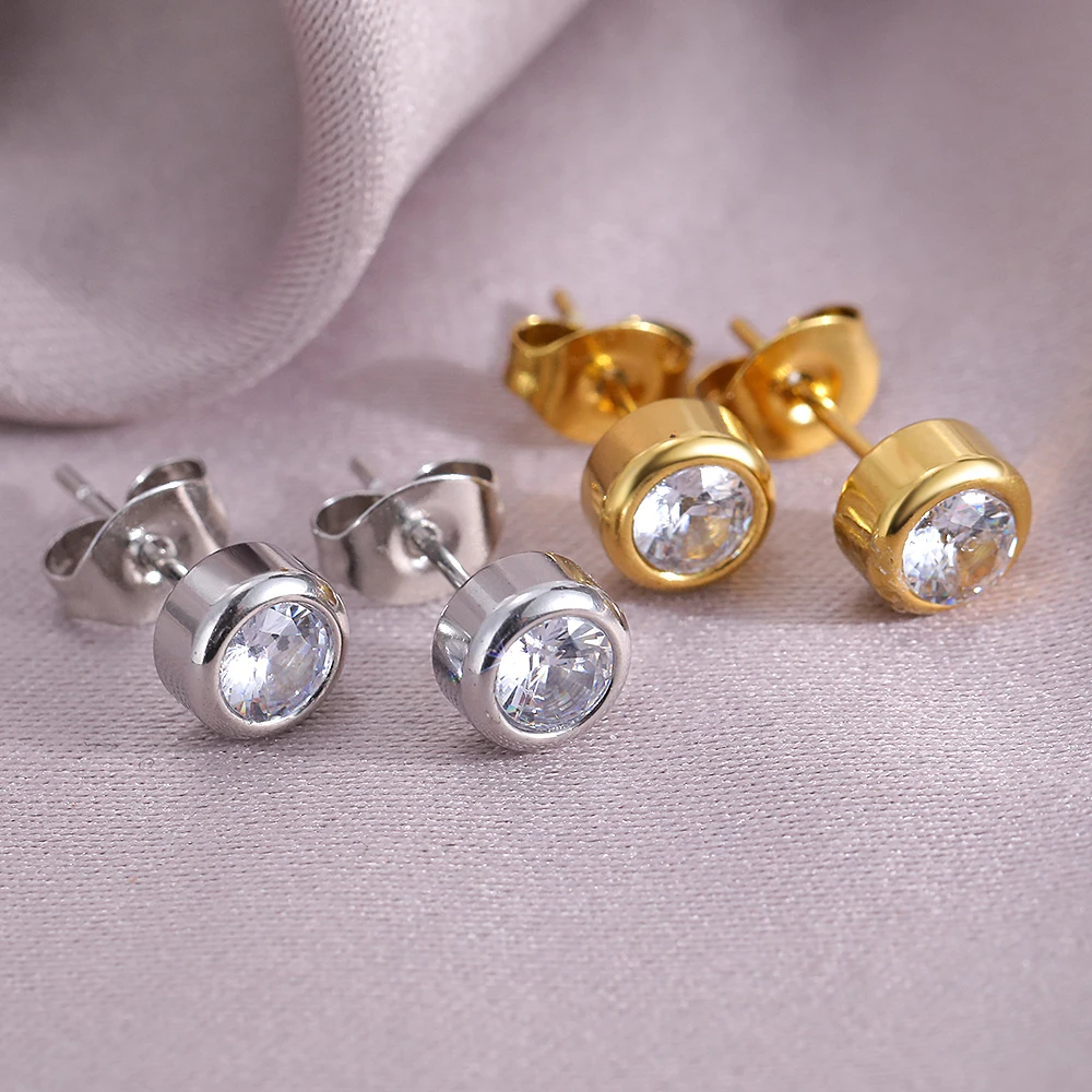 Stainless Steel Earrings Light Luxury Exquisite Crystal Zircon Kpop Stud Earrings For Women Jewelry Wedding Party Teen Gifts