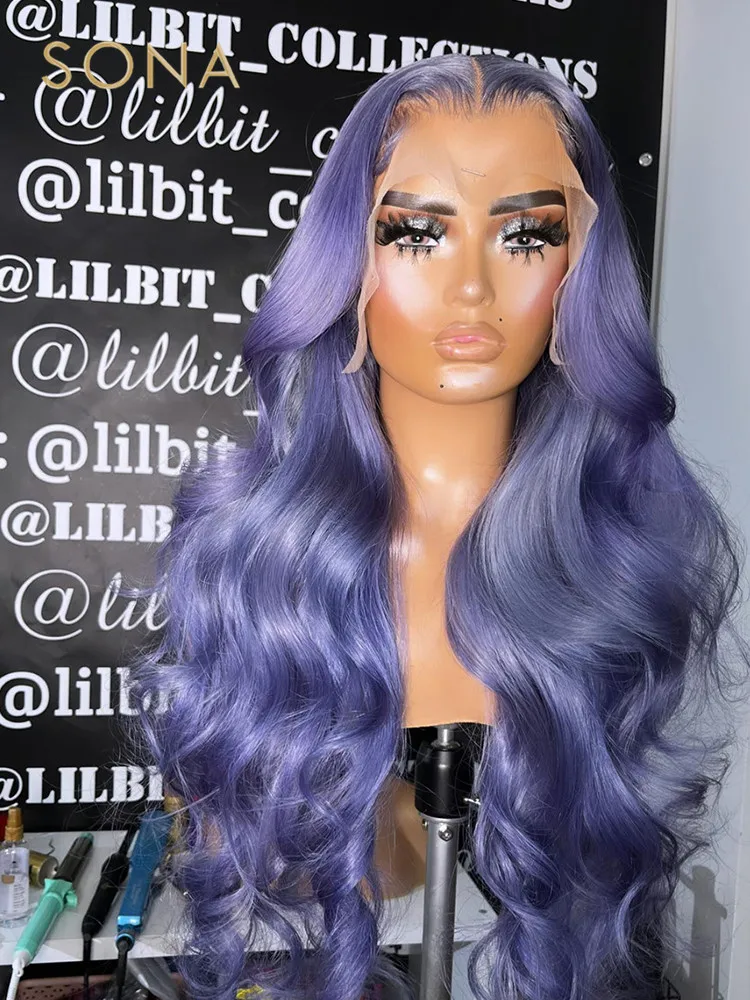 Lavender Purple Colored Body Wave Lace Front Wig Pre Plucked 13X6 HD Transparent Purple Lace Frontal Wigs For Women Human Hair