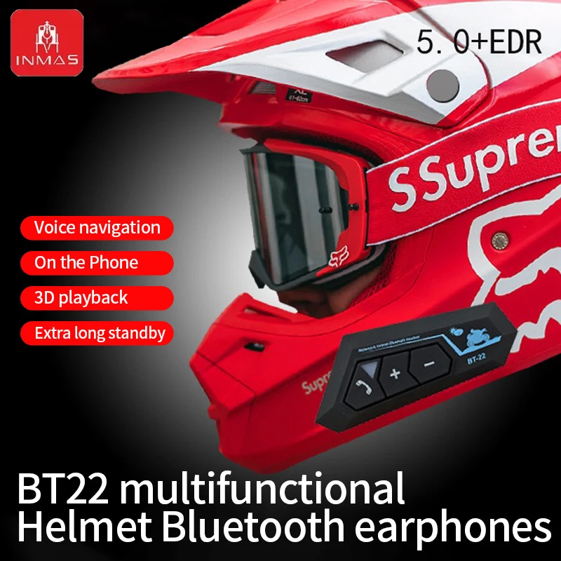 

INMAS Wireless BT22 Bluetooth Headset Motorcycle Helmet Earphone Waterproof Earbuds Noise Reduction Sports Gaming Headphones