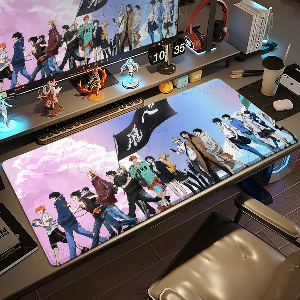 Large Anime Haikyuu Mouse Pad Gamers Computer Keyboard Deskmat Rubber Anti-Slip Lock-Edge Washable Tablepad Home Office Deskpad