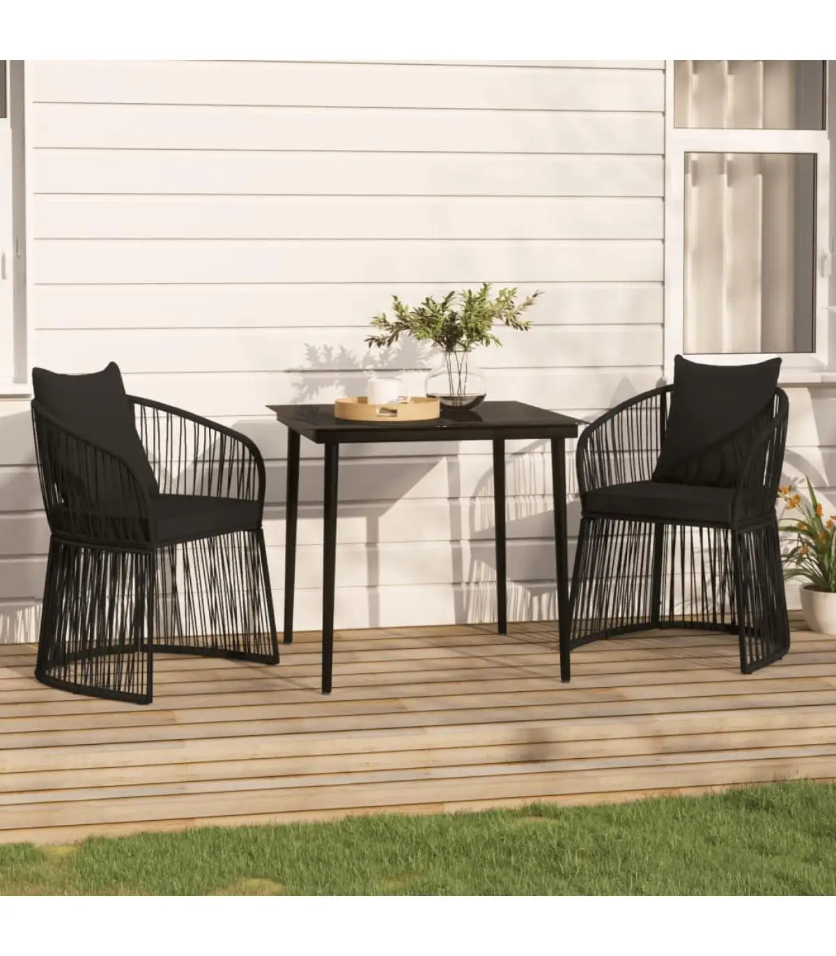 Garden sets 3-piece garden dining set and black cushions