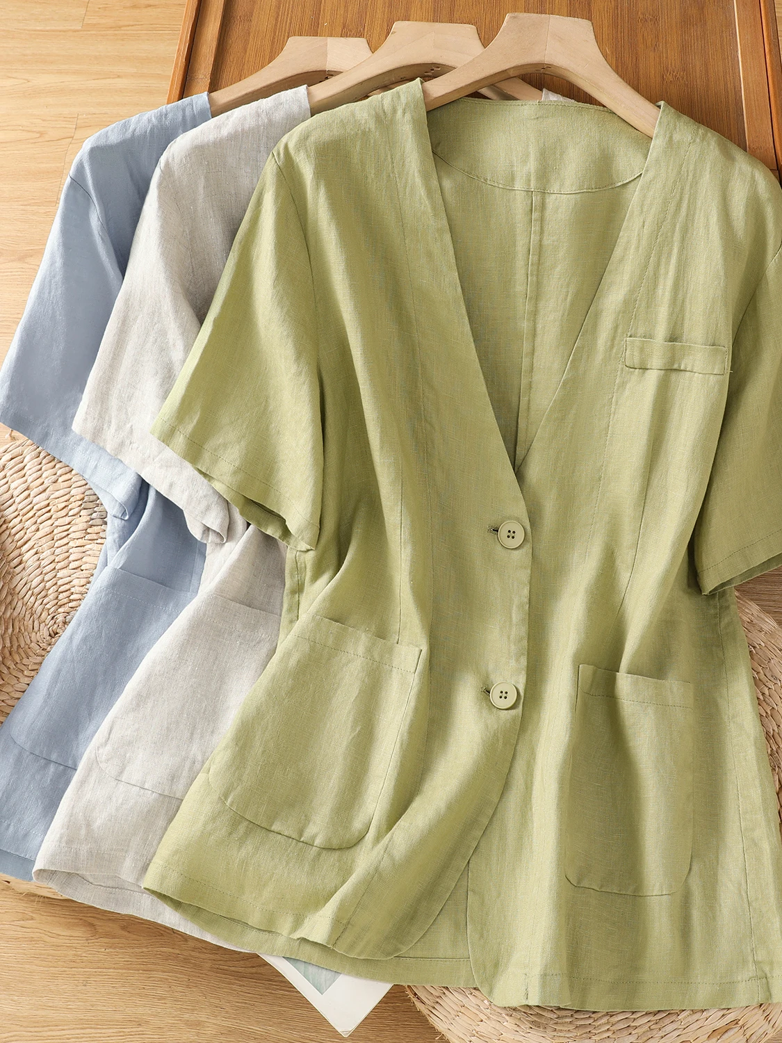 

Новая женская летняя повседневная куртка-кардиган из хлопка и льна больших размеров с коротким рукавом на одной пуговице, модель 2026 года