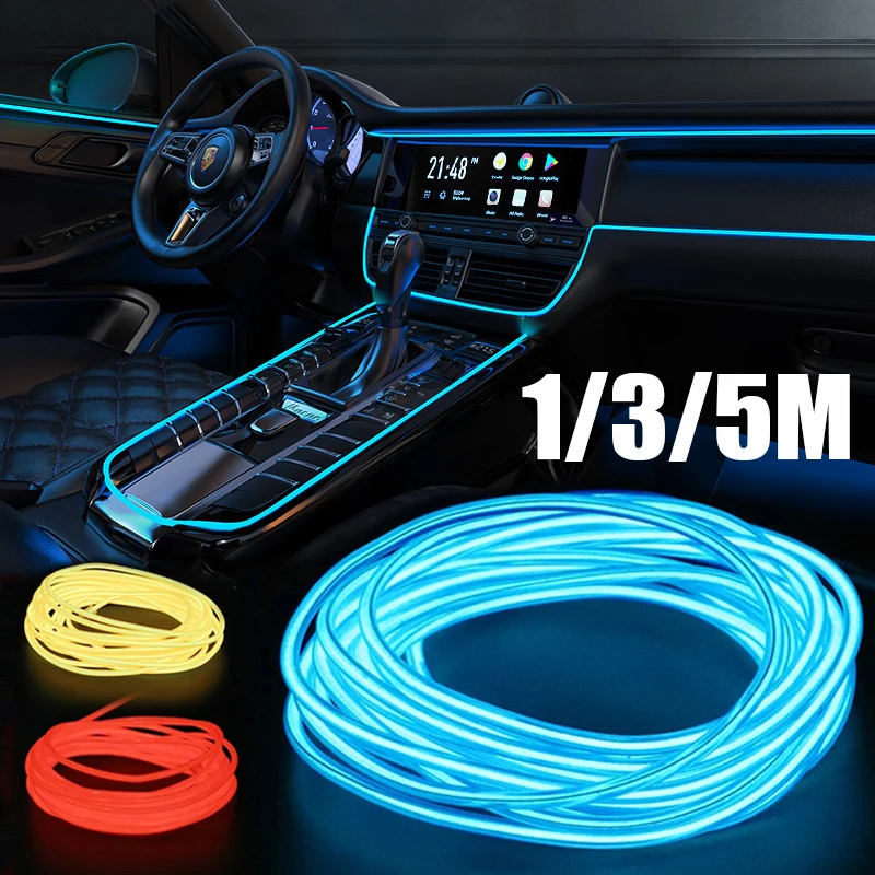 1/3/5M EL Wire Neon Light Car Interior LED Ambient Light Strip Dance Party Neon DIY Flexible Cable Luminous Decorative Lamp