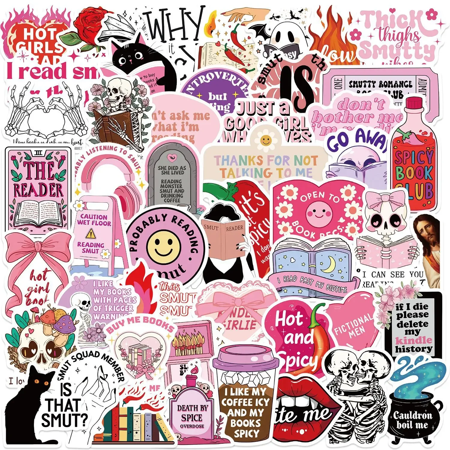 50pcs Cute Pink Smut Romance Bookish Stickers Spice Reader Girl Decals Aesthetic Kindle Phone Laptop Scrapbook Diary Sticker