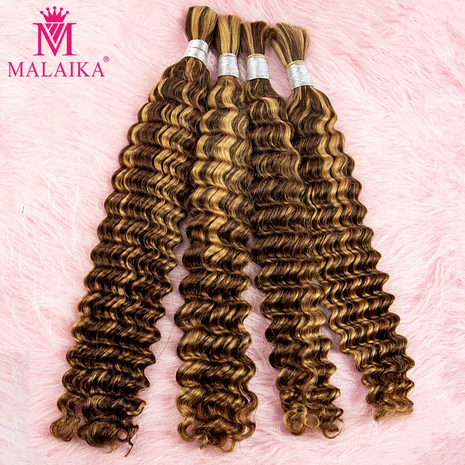 Malaika-extensiones de cabello humano brasileño, mechones de ondas profundas, 4/27 rubio miel, marrón, Remy