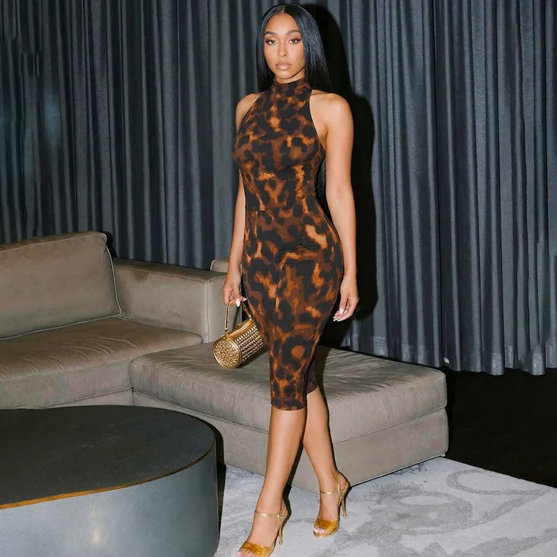 

Wilde Sexy Leopard Print Skinny Tank Calf Length Jumpsuits Women O-neck Sleeveless High Waist Peach Hip Slim Night Club Overalls