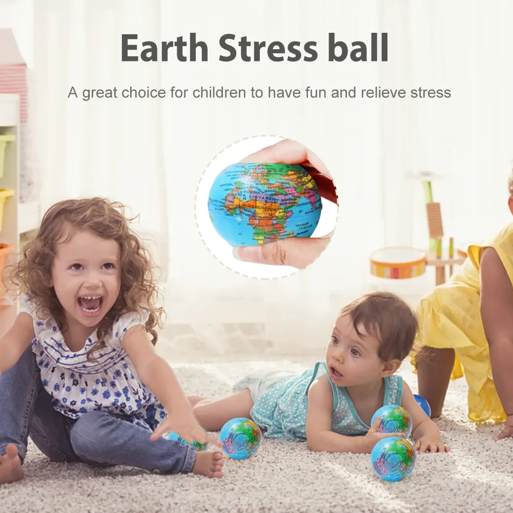 6/12pcs Earth Sponge Ball Toy Hand Wrist Exercise Squeezing Foam Ball Educational Gifts Sponge Globe Kids Decompression Fun Gift