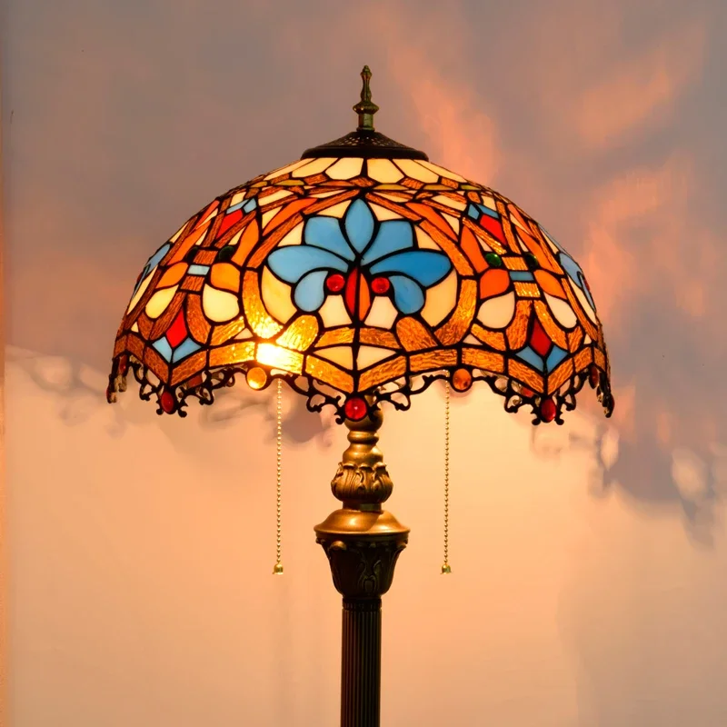 Lámparas de pie Estilo Vintage mediterráneo para decoración del hogar, luz de escritorio de pie para sala de estar, dormitorio, accesorios de iluminación de vidrieras