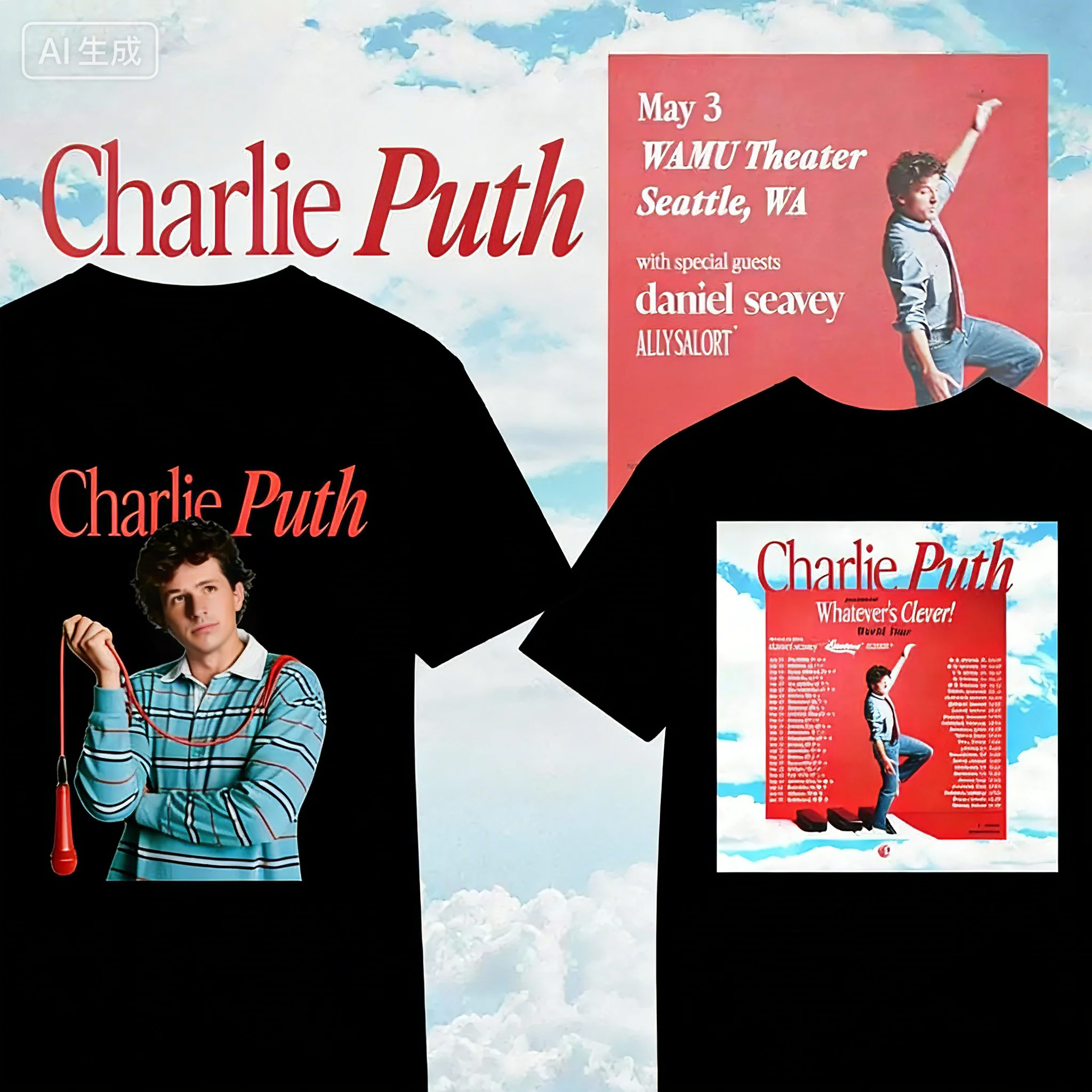 2026 Charlie Puth World Touring Event Pure Cotton T-Shirt - Essential for Fan Support. Comfortable and Breathable. in Y2K Style.