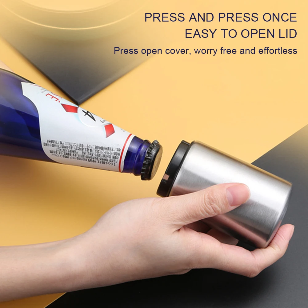 Abridor de botellas de cerveza de acero inoxidable con imanes, herramienta de apertura de botellas con tapa sin daños para Bar/hogar/clubes nocturnos, Gadgets de cocina