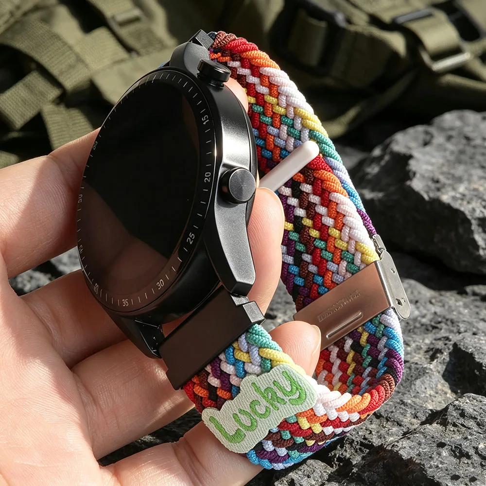 20/22mm Lucky Woven Nylon Strap For Huawei Watch GT 2e 3 4 5 6 7 Pro Bracelet Xiaomi Watch Band S Color Samsung Galaxy Wristband