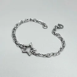 Stainless Steel Linking STAR Pendant Bracelet ~ No Tarnish Oval Link Chain ~ Mini Paperclip Women Teen Fun Fashion On The Go