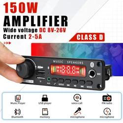 150W Amplifier Bluetooth MP3 WMA WAV Decoder Board Handsfree Car Audio Microphone USB TF FM Radio Music Player Speaker DC 12V