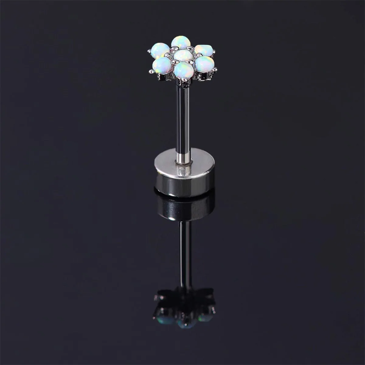 Stainless Steel Opal Piercing Earrings, Stylish, Flat Back, Flower, Inlaid, 1