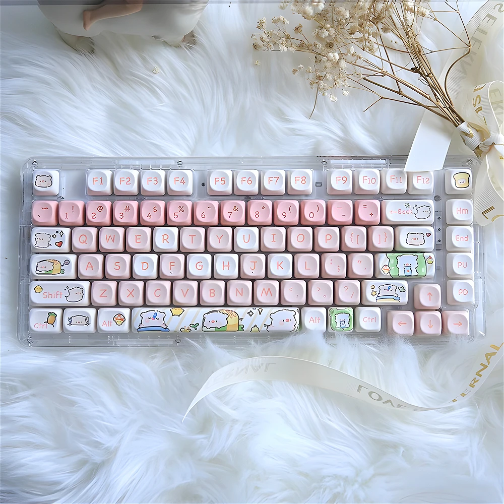 

Pink Piggy/Purple Rabbit/Autumn Puppy Keycaps MOA Height PBT Thermal Sublimation Suitable for MX Switch Mechanical Keyboard